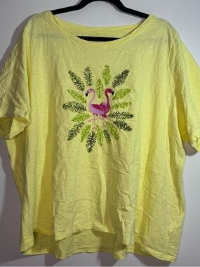 Talbots 3X Flamingo Graphic Tee Yellow Sequin Cotton Top Plus Size